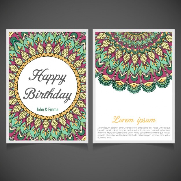 Diseño de invitación de cumpleaños con mandalas