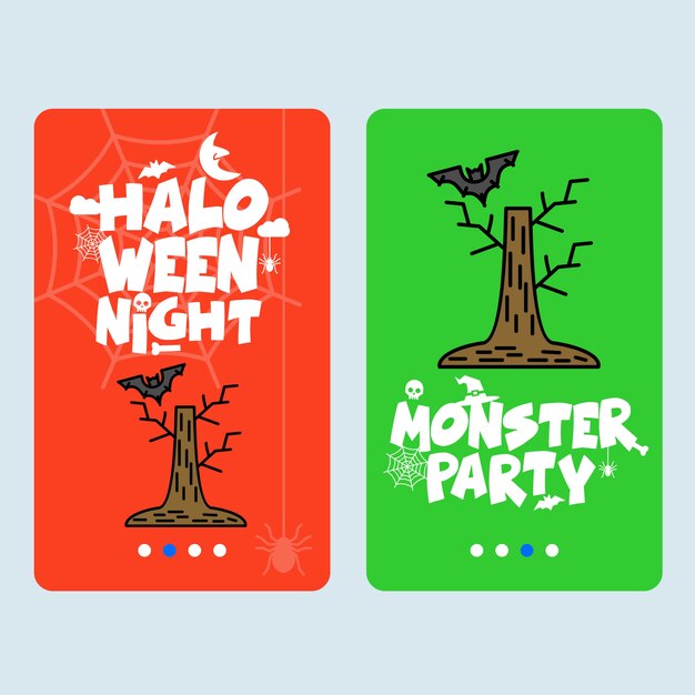 Diseño de invitación de Feliz Halloween con árbol y vector de murciélago