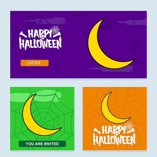 Diseño de invitación feliz halloween con vector de luna