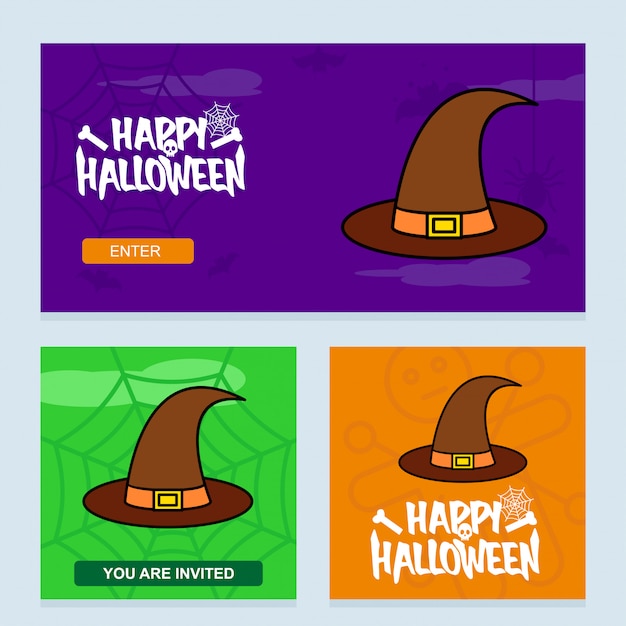 Diseño de invitación de Feliz Halloween con vector de sombrero