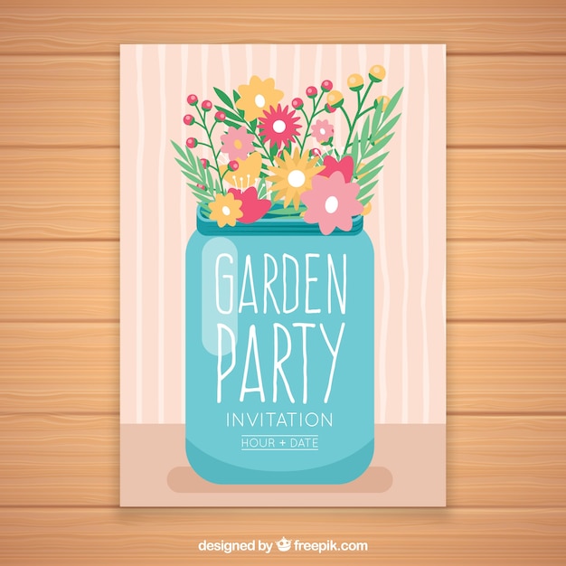 Vector gratuito diseño de invitación de fiesta en jardín con flores en cristal