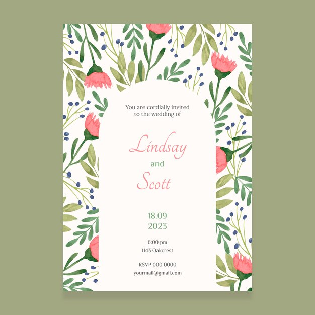 Diseño de invitación de plantilla de boda floral