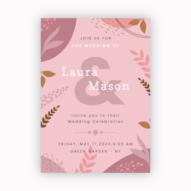 Diseño de invitación de plantilla de boda floral