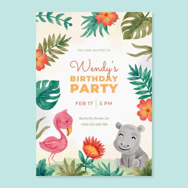 Diseño de invitación de safari en acuarela