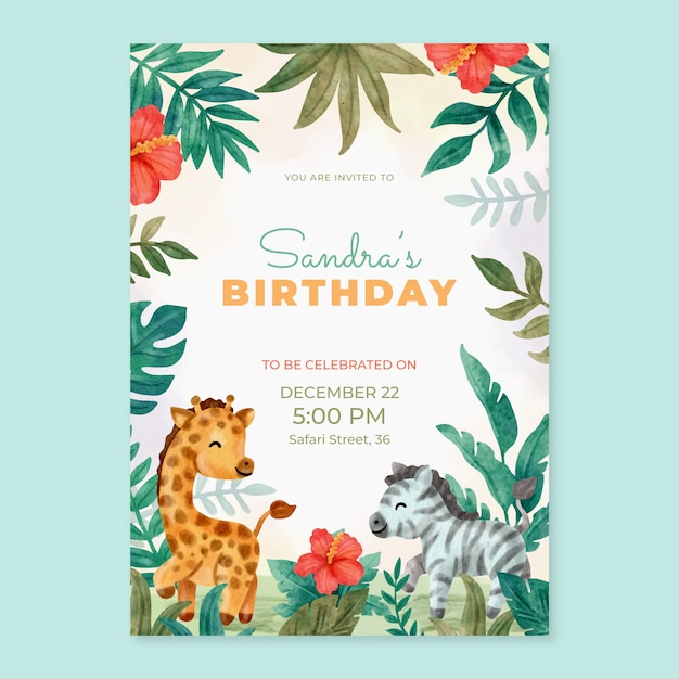 Diseño de invitación de safari en acuarela