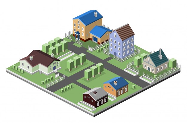 Diseño isométrico de pueblo