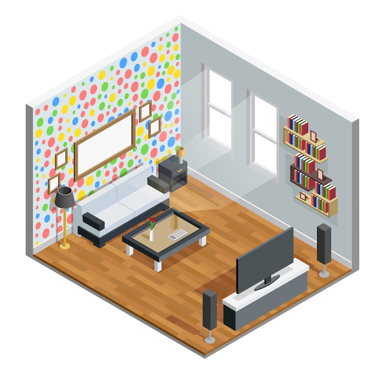 Vector gratuito diseño isométrico de la sala de estar