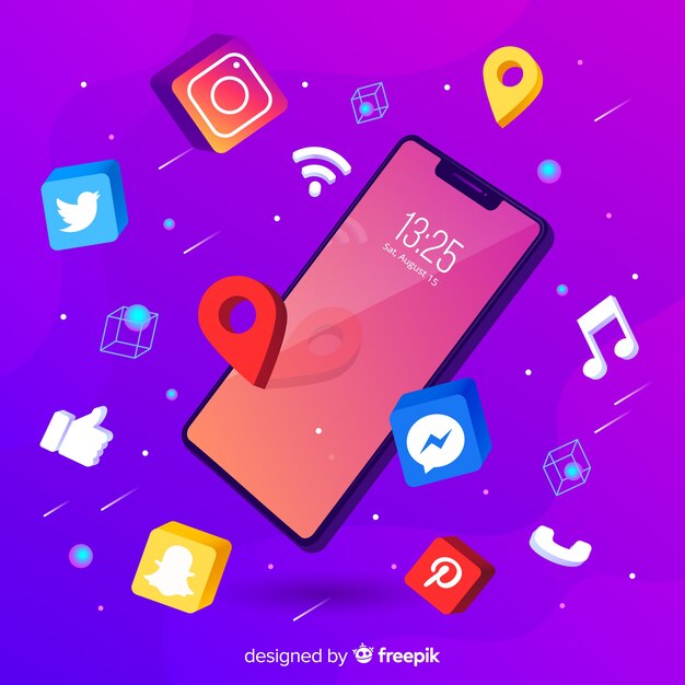 Diseño isométrico del teléfono móvil antigravedad