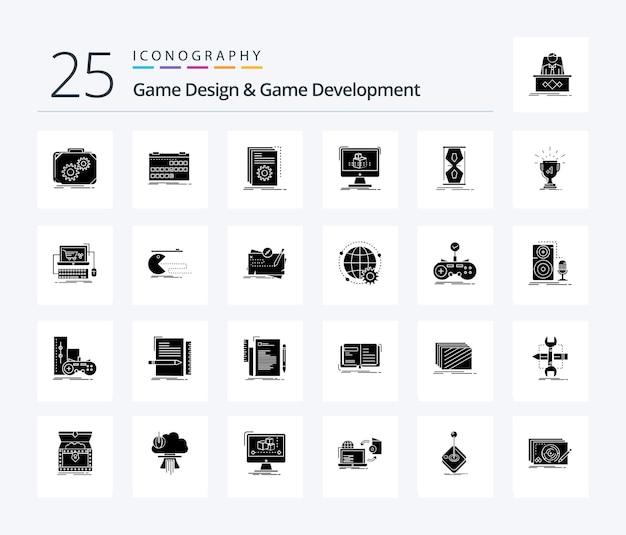 Diseño de juegos y desarrollo de juegos Paquete de 25 íconos de glifos sólidos que incluye un desarrollador de scripts de lanzamiento 3D dimensional