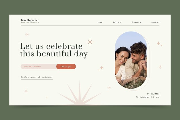 Diseño de landing page de boda dibujado a mano