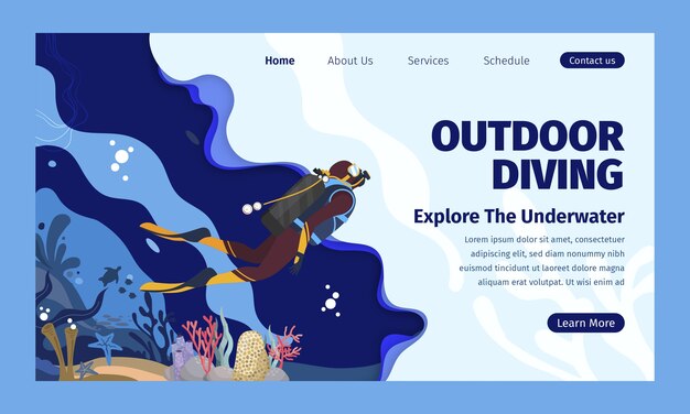 Diseño de landing page de buceo dibujado a mano