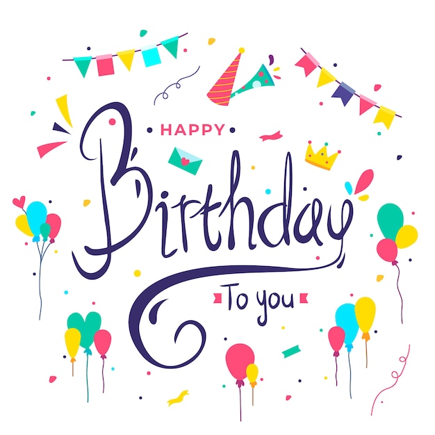 Vector gratuito diseño de letras de cumpleaños con decoraciones coloridas