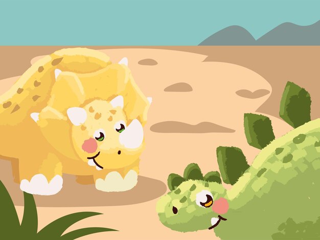 Vector gratuito diseño lindo de la escena de la vida silvestre de los dinosaurios