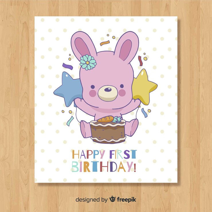 Vector gratuito diseño lindo de tarjeta del primer cumpleaños