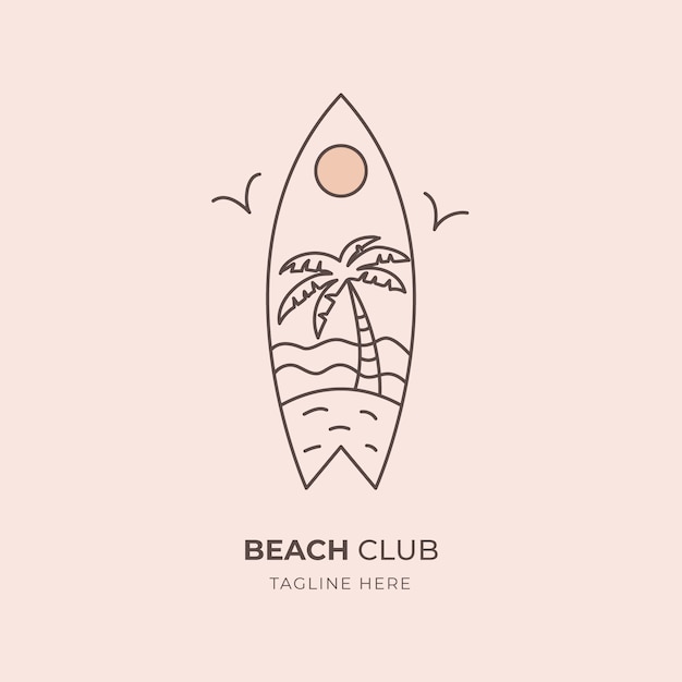 Diseño de logo de club de playa dibujado a mano