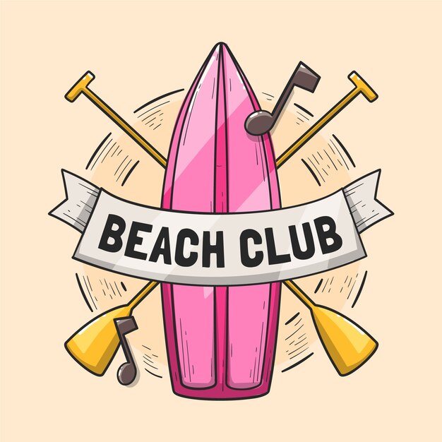 Diseño de logo de club de playa dibujado a mano