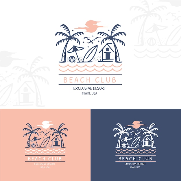 Diseño de logo de club de playa dibujado a mano