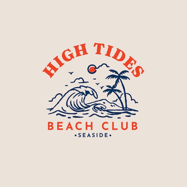 Diseño de logo de club de playa dibujado a mano