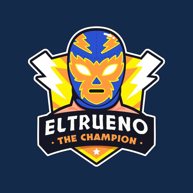 Diseño de logo de luchador mexicano dibujado a mano