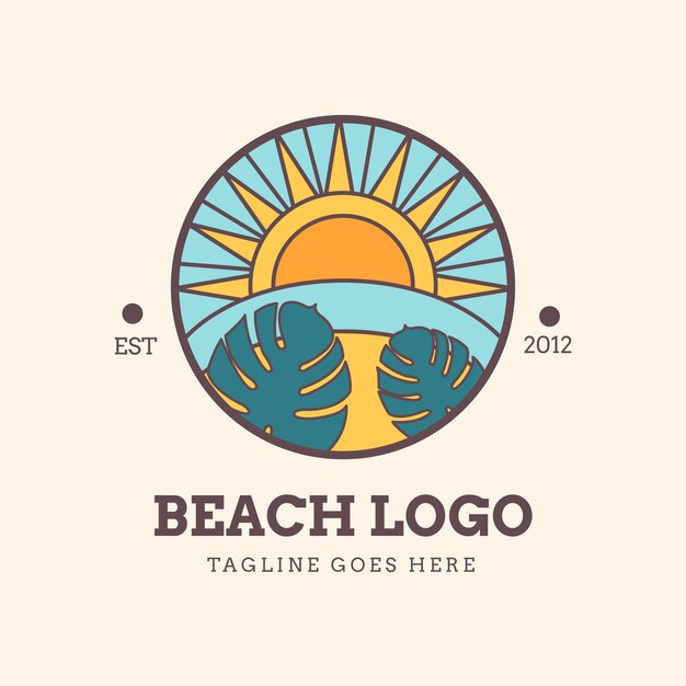 Diseño de logo de playa dibujado a mano
