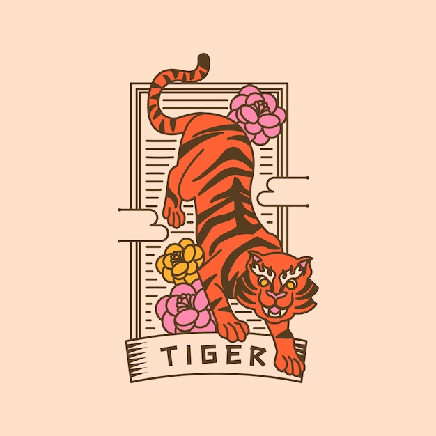 Diseño de logo de tigre dibujado a mano