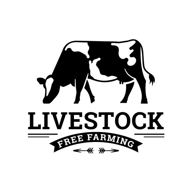 Diseño de logo de vaca dibujado a mano
