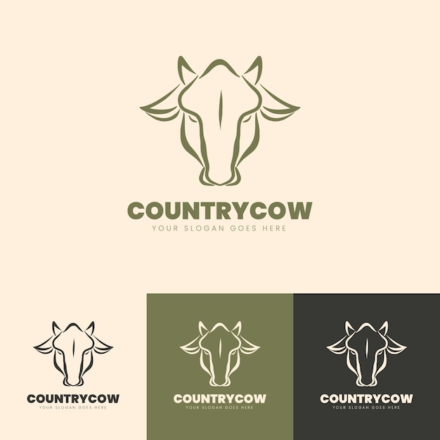 Diseño de logo de vaca dibujado a mano