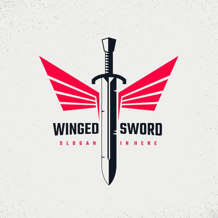 Vector gratuito diseño del logotipo de las alas de la espada dibujadas a mano