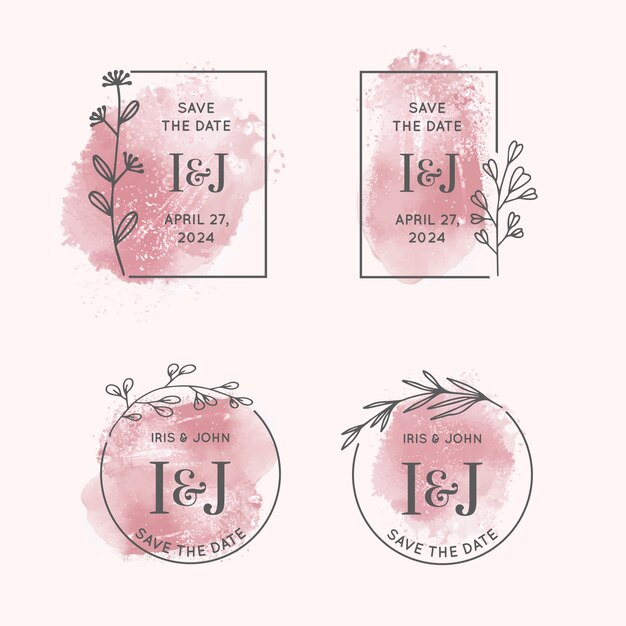 Diseño de logotipo de boda en acuarela