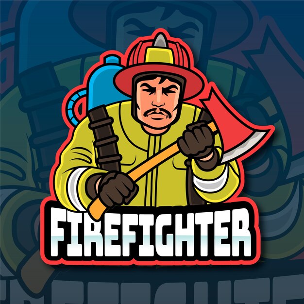 Diseño del logotipo del bombero dibujado a mano