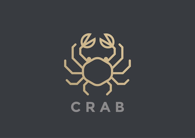 Diseño de logotipo de cangrejo. plantilla de estilo lineal geométrico. Logotipo de la tienda de restaurante de lujo de mariscos