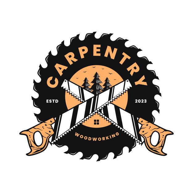 Diseño del logotipo del carpintero dibujado a mano