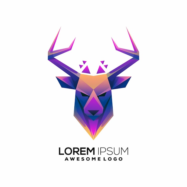 Diseño de logotipo colorido degradado de polígono geométrico de ciervo
