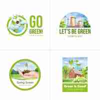 Vector gratuito diseño de logotipo con concepto de energía verde en estilo acuarela