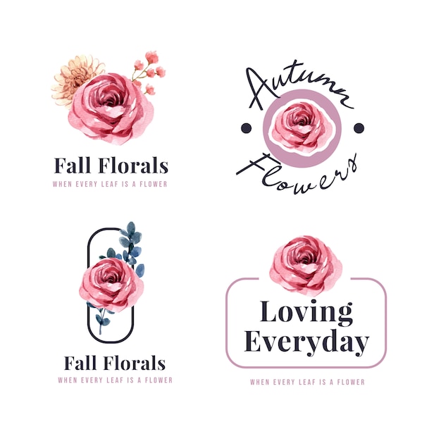 Vector gratuito diseño de logotipo con concepto de flor de otoño para marca y marketing ilustración acuarela.