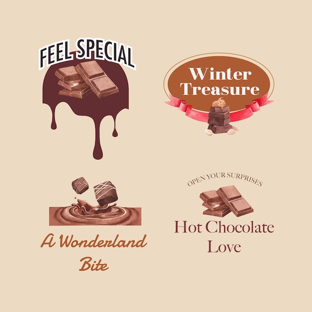 Vector gratuito diseño de logotipo con concepto de invierno chocolate para branding y marketing ilustración vectorial acuarela