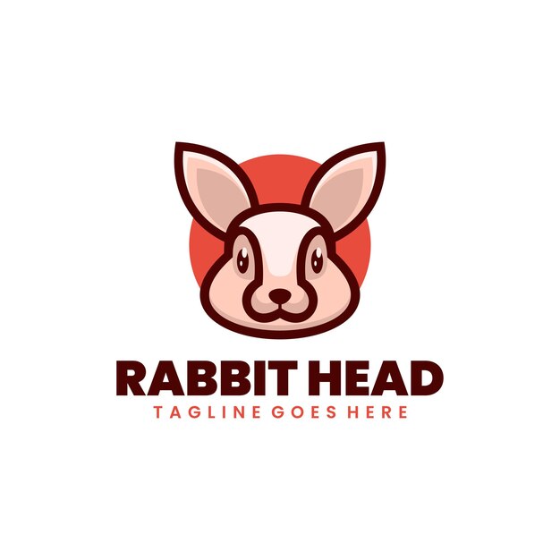 Diseño de logotipo de dibujos animados de mascota de ilustración de cabeza de conejo