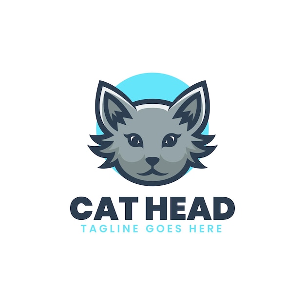 diseño de logotipo de dibujos animados de mascota de ilustración de cabeza de gato