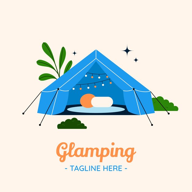 Diseño de logotipo glamping dibujado a mano