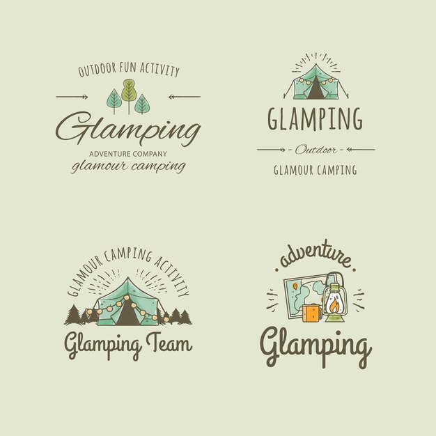 Diseño de logotipo glamping dibujado a mano