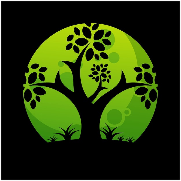 Vector gratuito diseño de logotipo de icono de árbol y luna