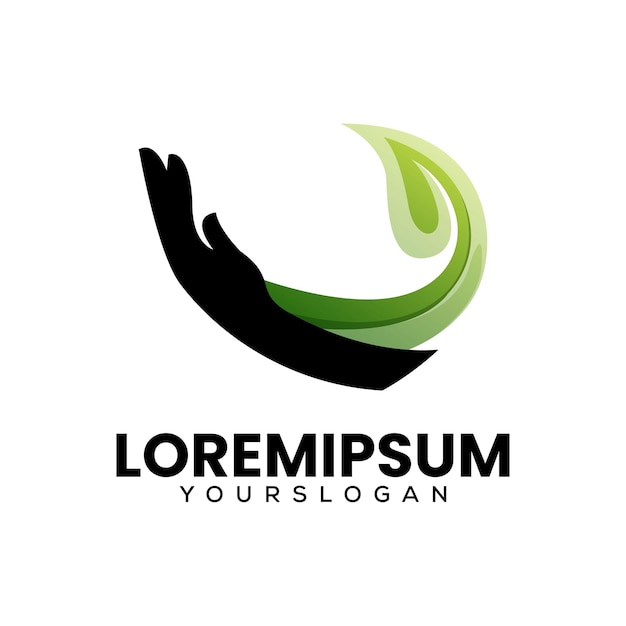 Diseño de logotipo de icono de mano y hoja