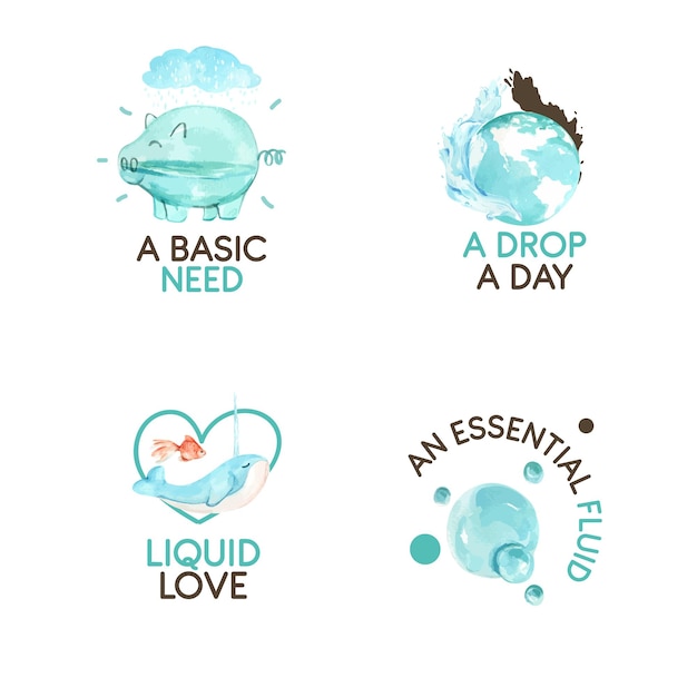 Vector gratuito diseño de logotipo con ilustración acuarela del concepto del día mundial del agua