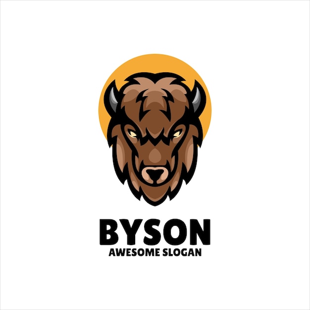 Vector gratuito diseño de logotipo de ilustración de mascota de bisonte