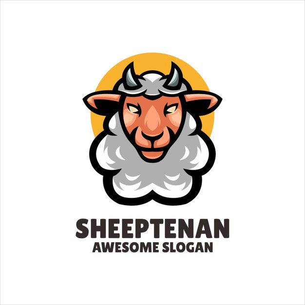 Diseño de logotipo de ilustración de mascota de cabeza de oveja