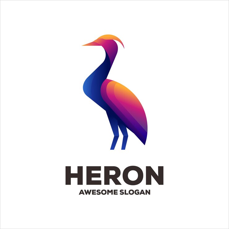 Diseño de logotipo de ilustración de mascota de degradado de garza