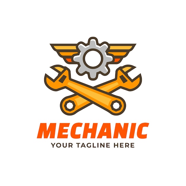 Diseño de logotipo de ingeniería mecánica dibujado a mano