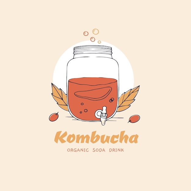 Vector gratuito diseño de logotipo de kombucha dibujado a mano