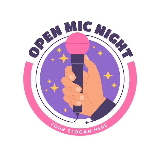 Diseño de logotipo de micrófono abierto de diseño plano