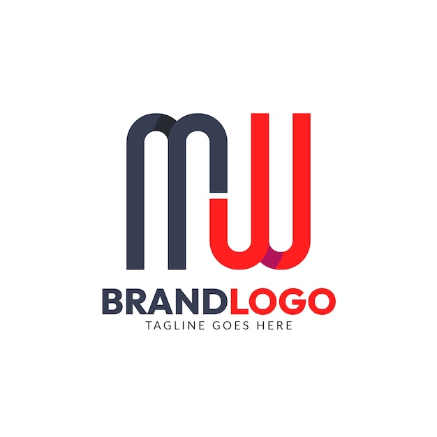 Diseño de logotipo mw de diseño plano